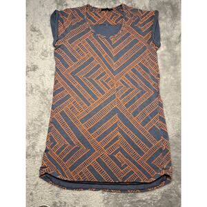 PrAna Geometric Print Dress Grey Orange Women's Medium T-Shirt Dress Cotton